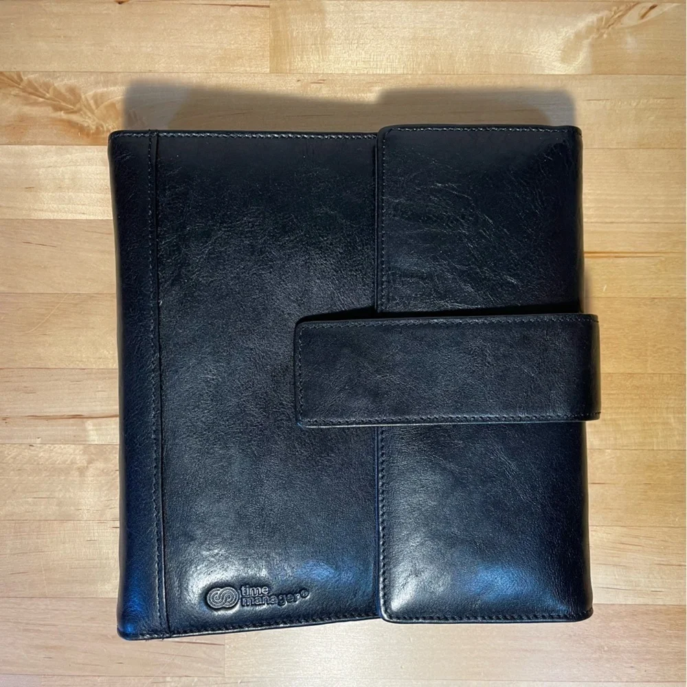 Time Manager Original 6 Rings Trifold personal size black gloss leather